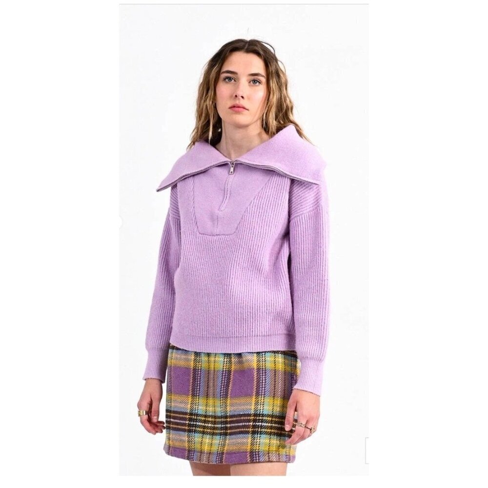 Lili Sidonio for Molly Bracken Women's Zip Turtleneck Sweater  Purple Medium